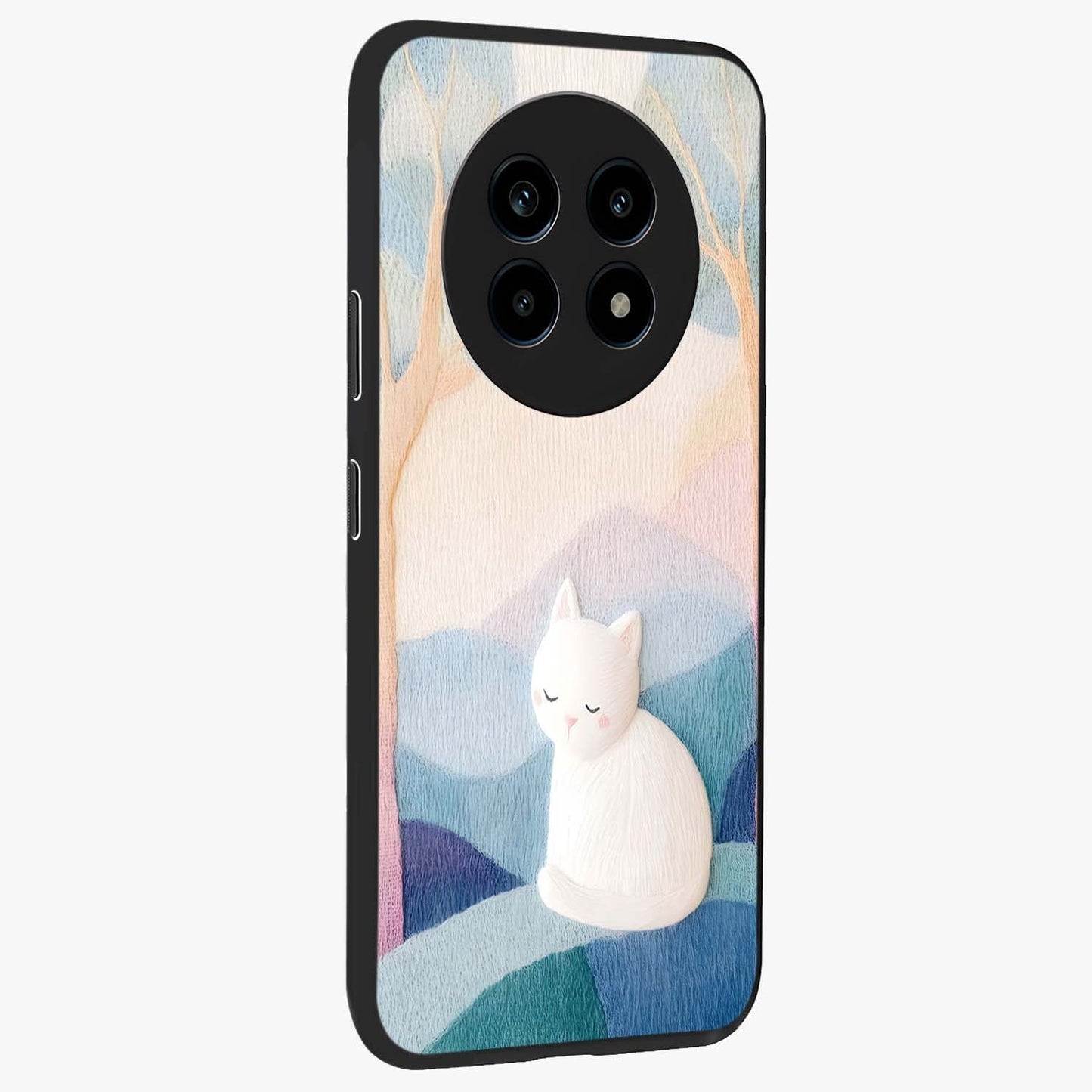 Cotton Dream Cat Glass Case upright view showcasing charming cat artwork with cozy dreamy theme.