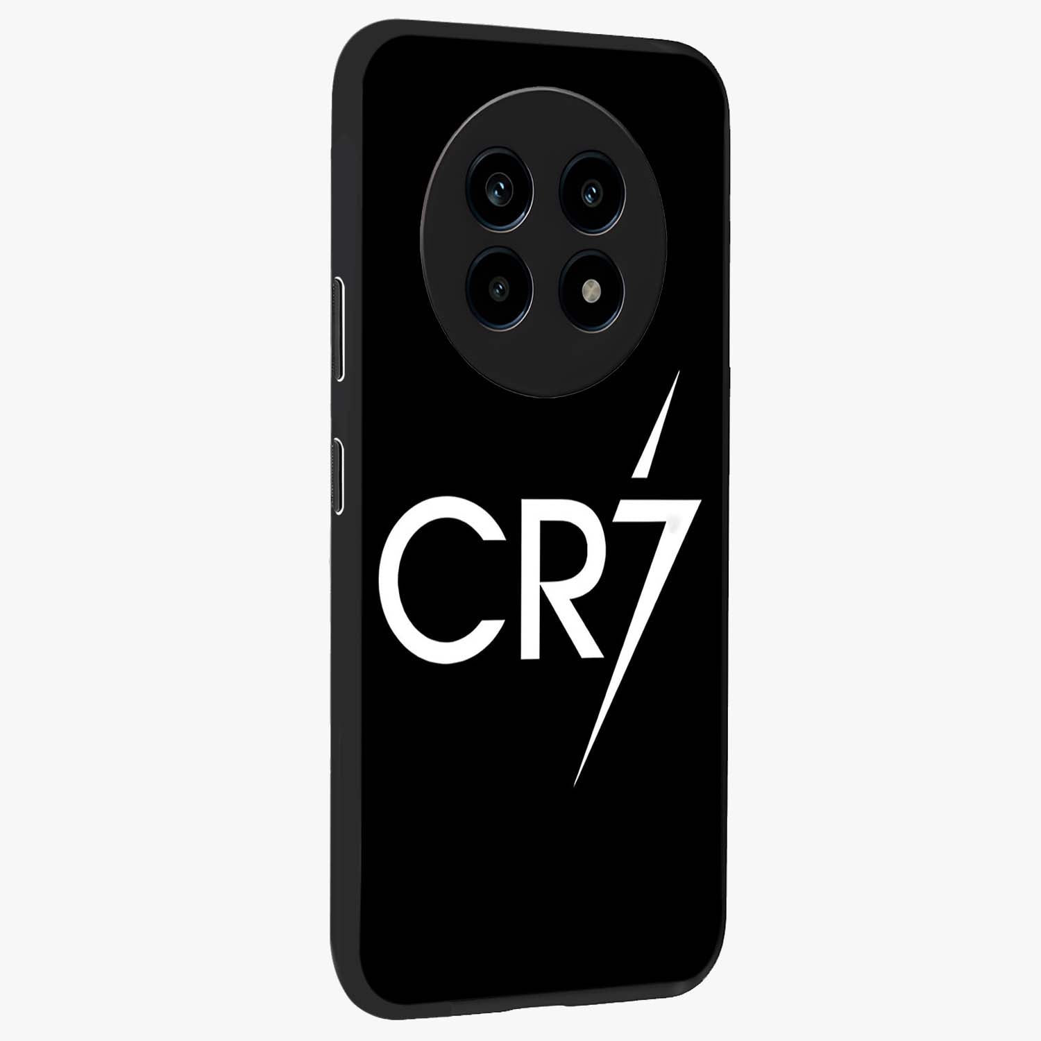 Cr7 Elite Strike Glass Case upright view showcasing energetic football inspired design with modern sports aesthetic.