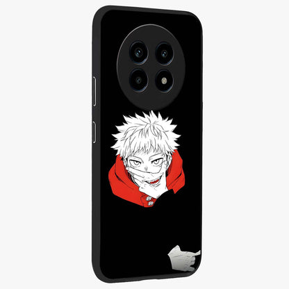 Crimson Chaos Smile Glass Case upright view showcasing expressive chaotic artwork with striking visual theme.