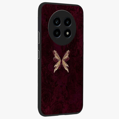 Crimson Fade Butterfly Glass Case upright view showcasing graceful butterfly artwork with soft crimson fade effect.