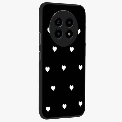 Cute And Simple White Hearts Glass Case upright view showcasing simple white hearts artwork with soft minimal theme.