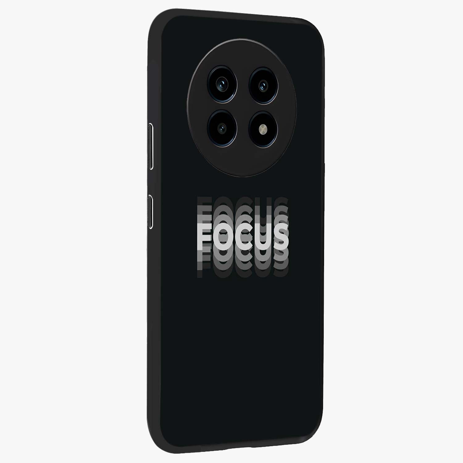 Focus Mode On Glass Case upright view showcasing strong typography statement with sleek motivational theme.