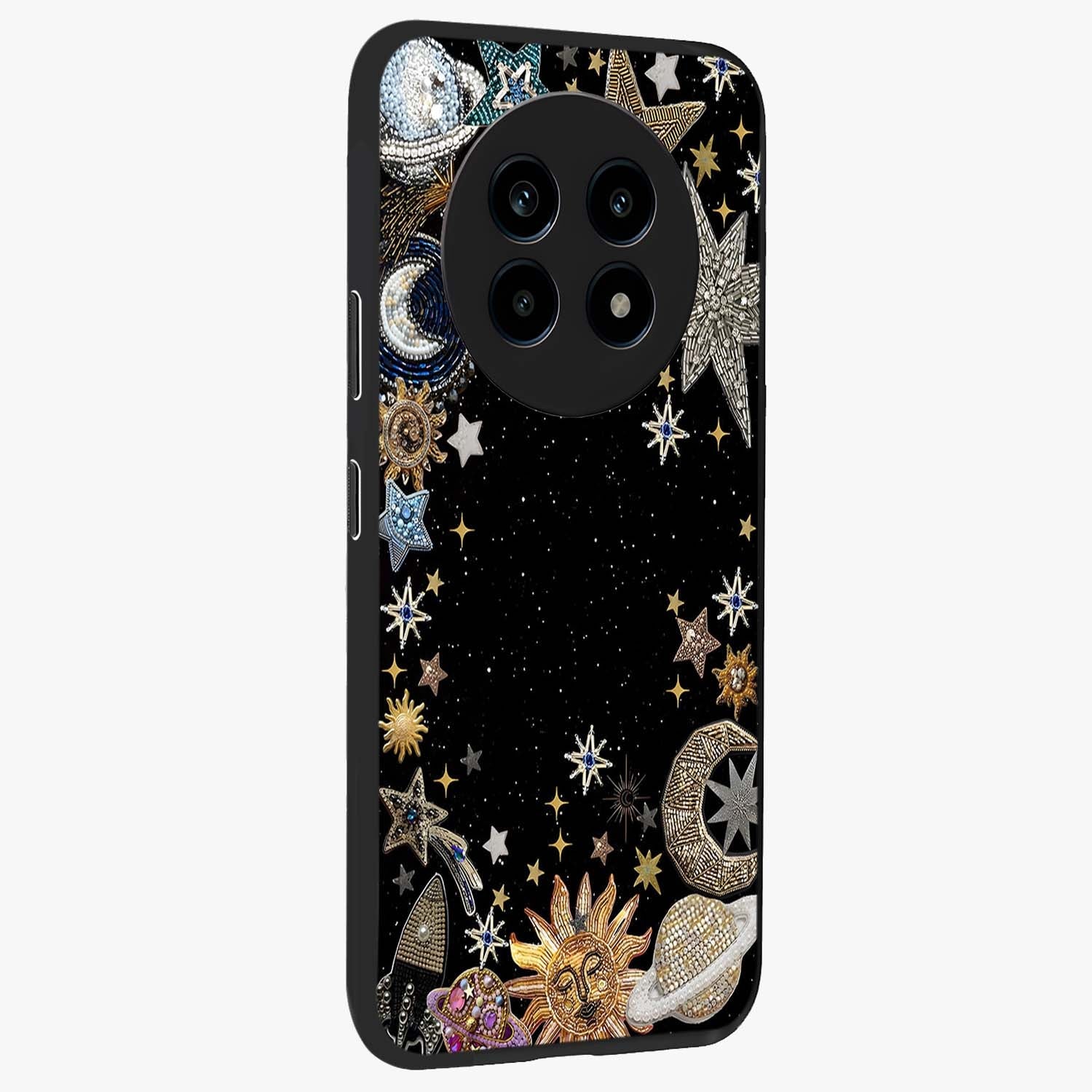 Galactic Jewel Stars Glass Case upright view showcasing glittering star jewel artwork with vibrant galaxy theme.