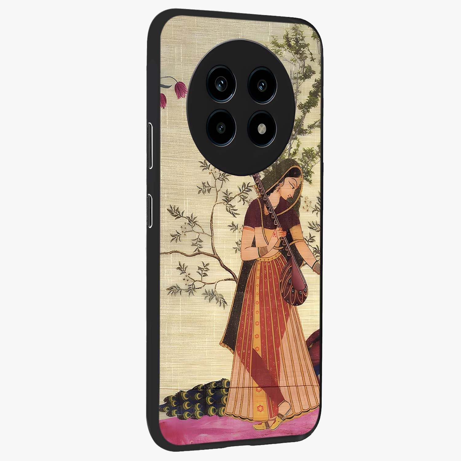 Lady With Veena Art Glass Case upright view showcasing classical veena artwork with traditional artistic theme.