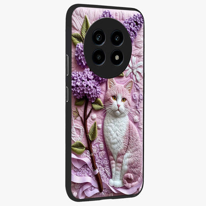 Lavender Cat Whimsy Glass Case upright view showcasing charming cat artwork with whimsical lavender theme.