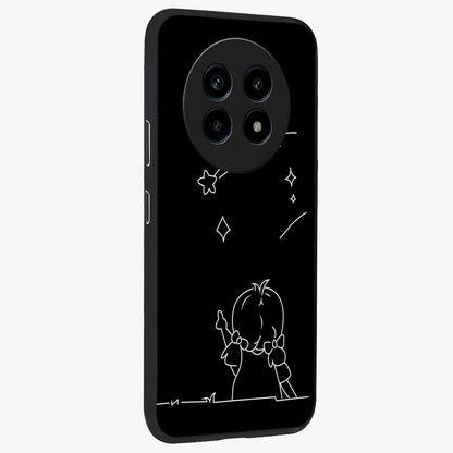 Line Art Girl With Shooting Stars Glass Case upright view showcasing delicate shooting stars artwork with minimal artistic theme.