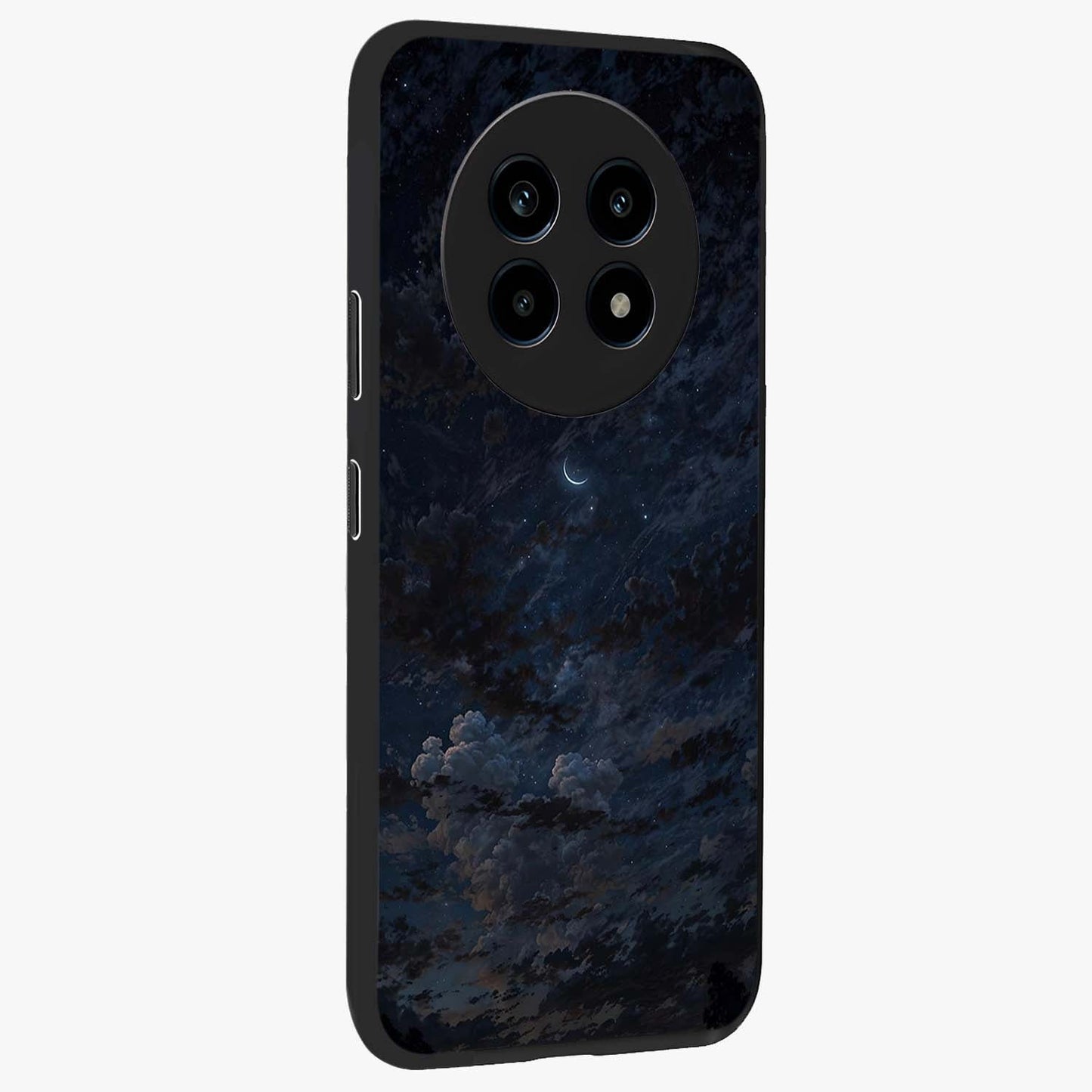 Lunar Veil Silence Glass Case upright view showcasing calm moon themed artwork with serene night atmosphere.