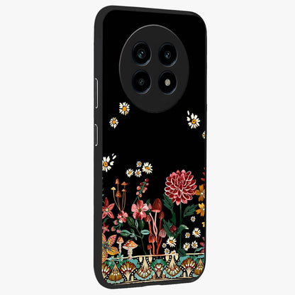 Midnight Bloom Pattern Glass Case upright view showcasing decorative floral artwork with deep night themed palette.