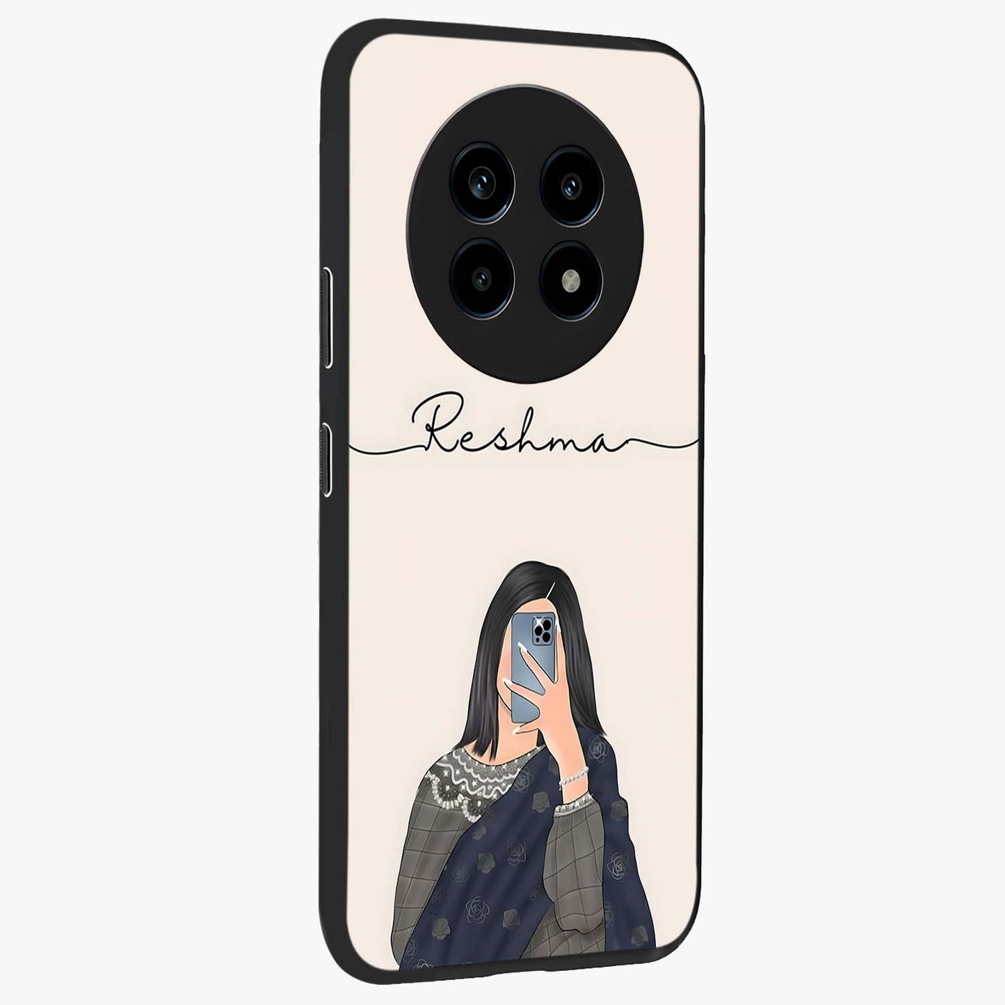 Mirror Mood Muse With Custom Name Glass Case upright view showcasing artistic mirror themed artwork with personalized aesthetic.