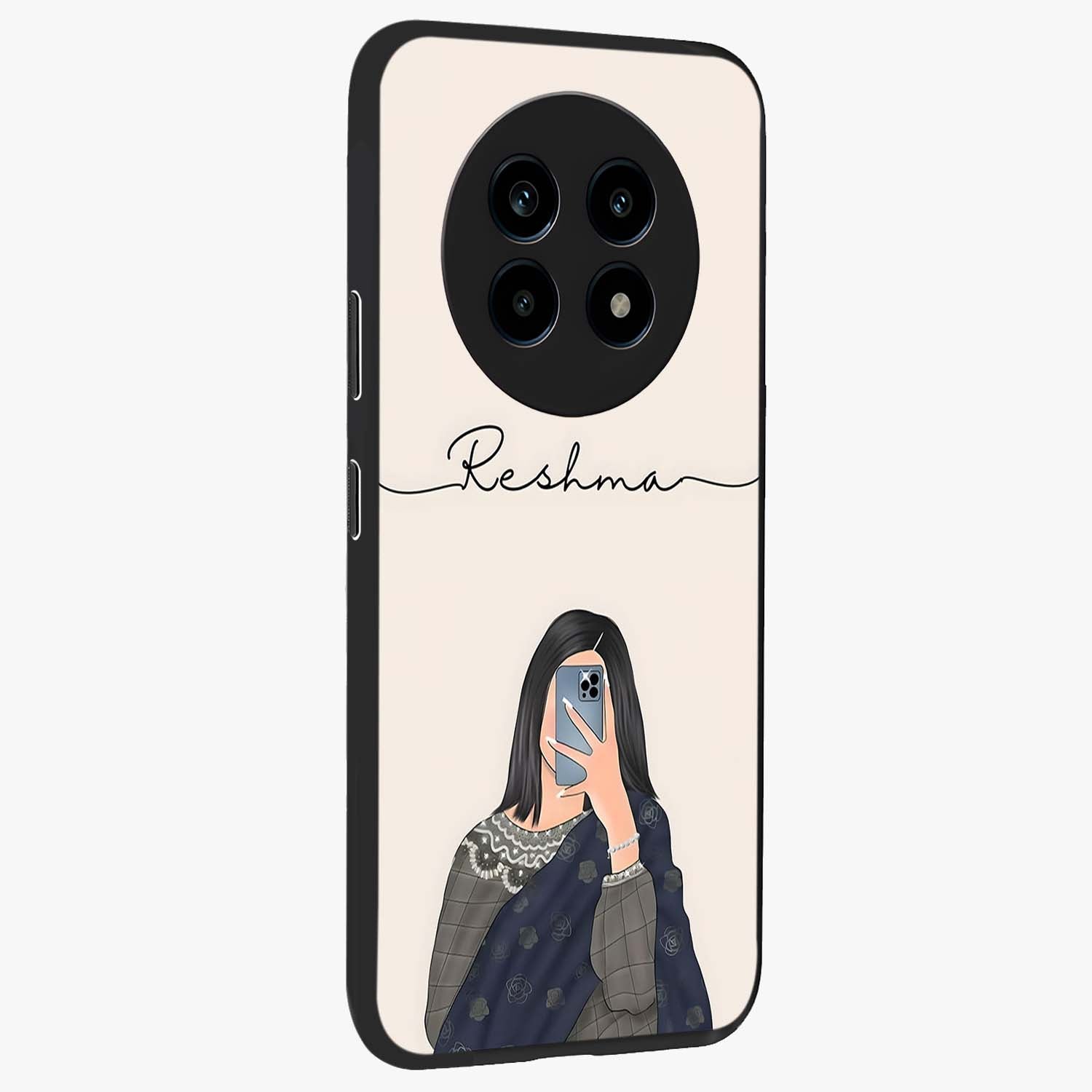 Mirror Mood Muse With Custom Name Glass Case upright view showcasing artistic mirror themed artwork with personalized aesthetic.