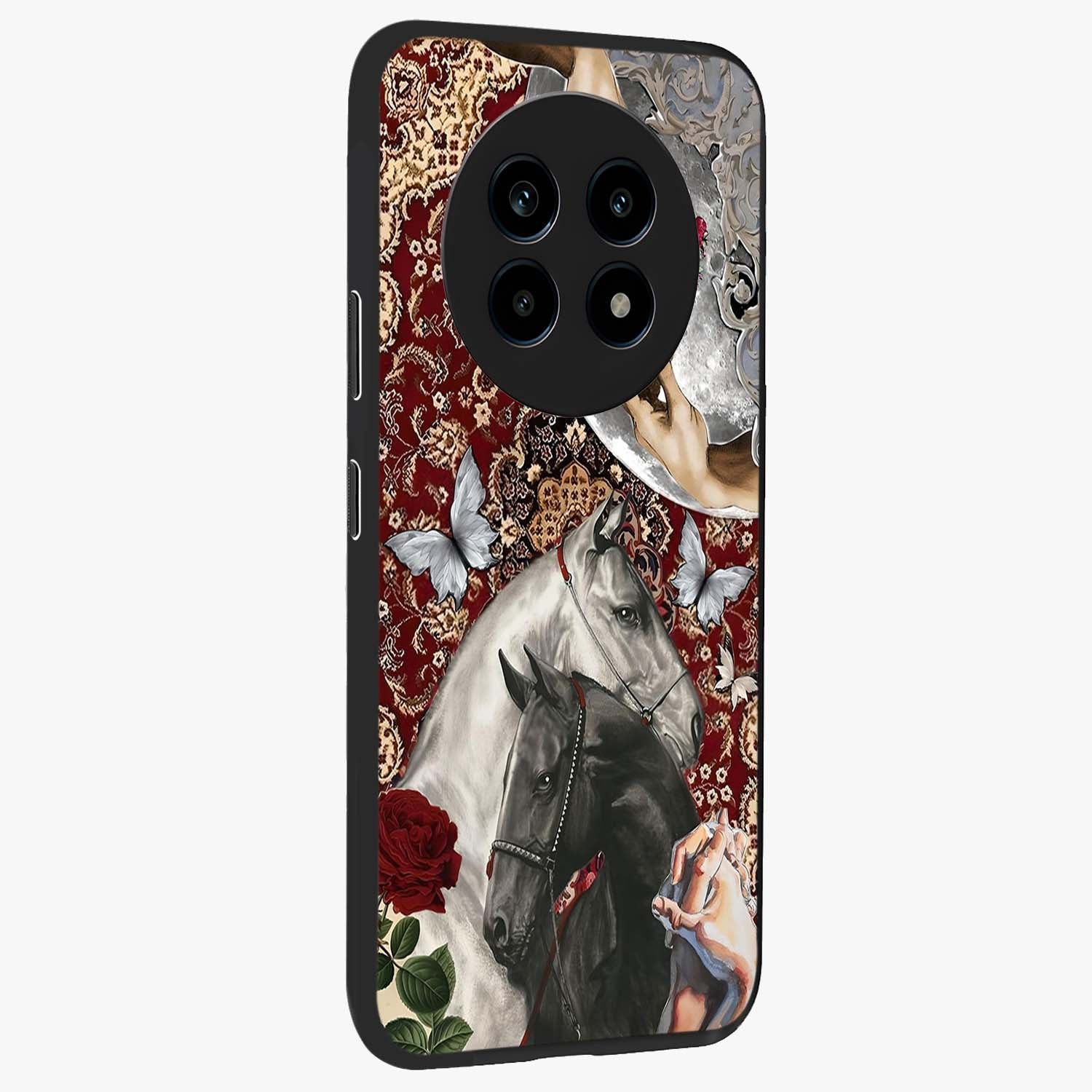 Moonlit Royal Stallion Glass Case upright view showcasing dramatic horse artwork with glowing moon themed design.