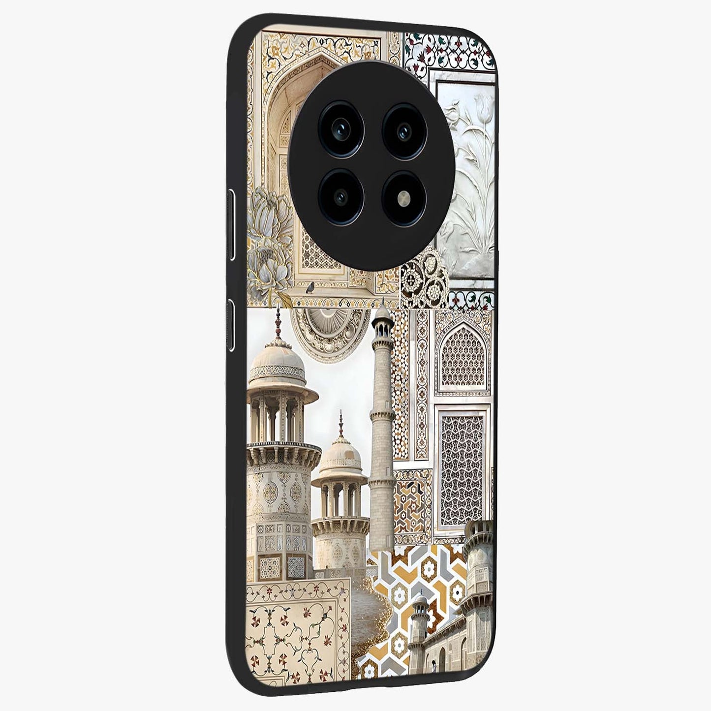 Mughal Marble Legacy Glass Case upright view showcasing ornate Mughal design with luxurious traditional theme.
