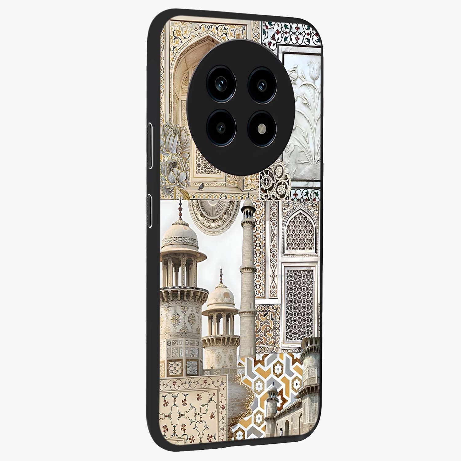 Mughal Marble Legacy Glass Case upright view showcasing ornate Mughal design with luxurious traditional theme.