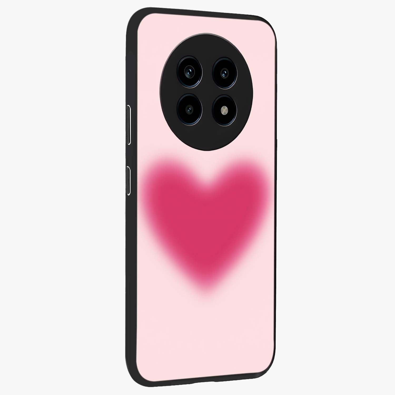 Pink Aura Heart Glass Case upright view showcasing romantic heart artwork with soft pastel theme.