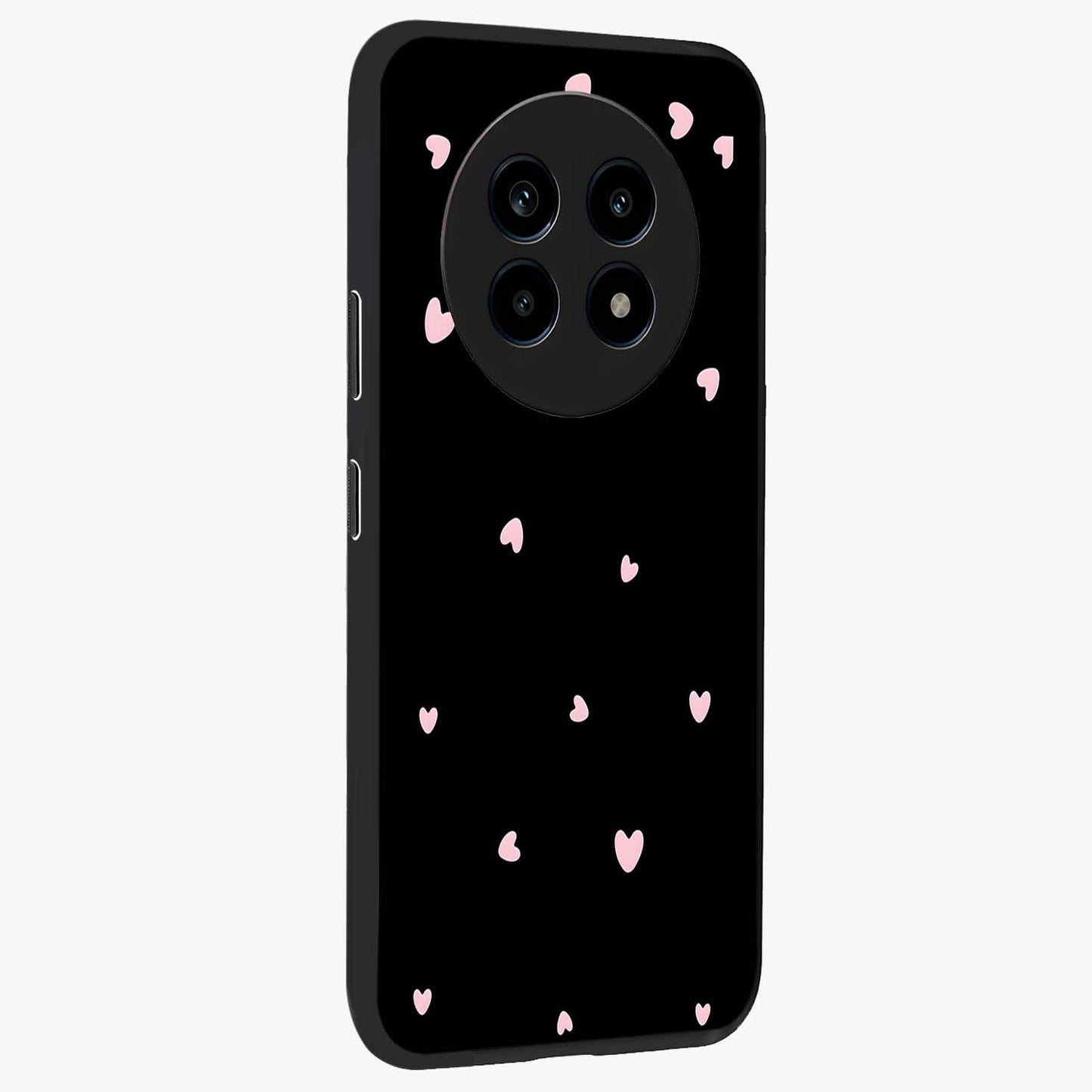 Pink Love Drops Glass Case upright view showcasing charming heart drop artwork with romantic playful theme.