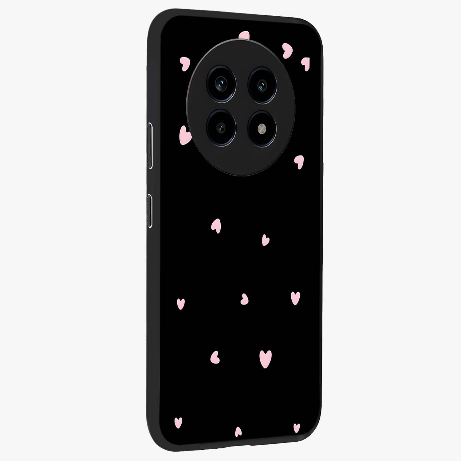 Pink Love Drops Glass Case upright view showcasing charming heart drop artwork with romantic playful theme.