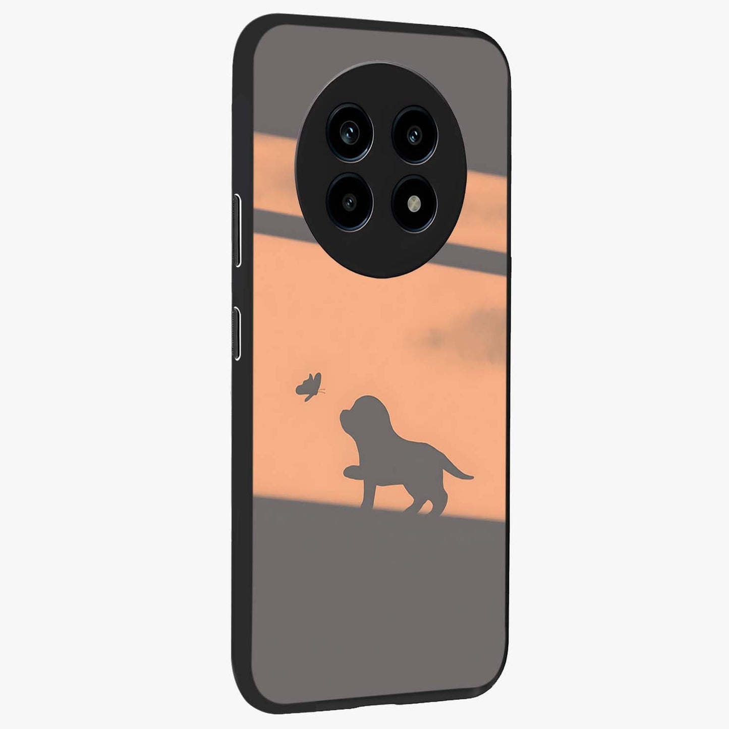 Puppy Shadow Art Glass Case upright view showcasing charming puppy artwork with creative silhouette theme.