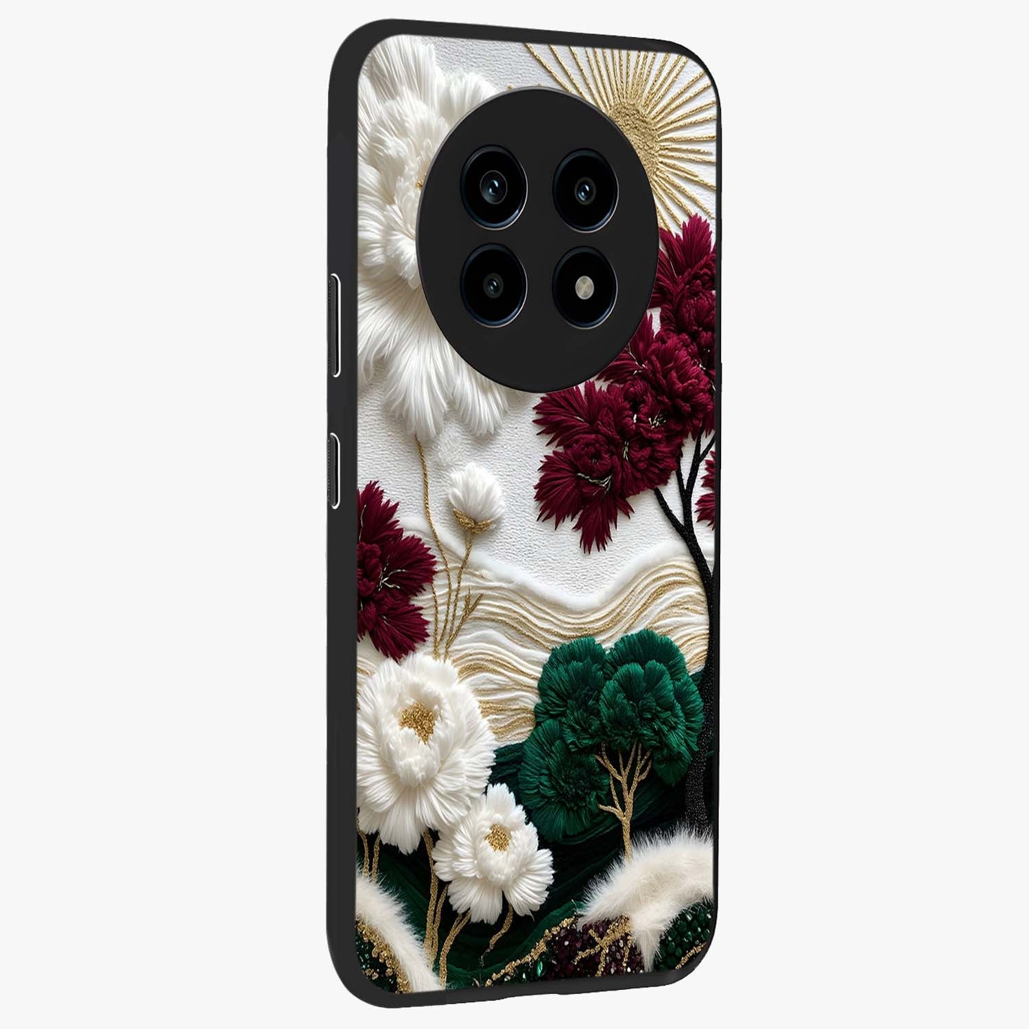 Radiant Bloom Elegance Glass Case upright view showcasing decorative flower artwork with refined botanical theme.