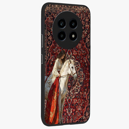 Royal Rider Tapestry Glass Case upright view showcasing detailed rider artwork with classic tapestry theme.
