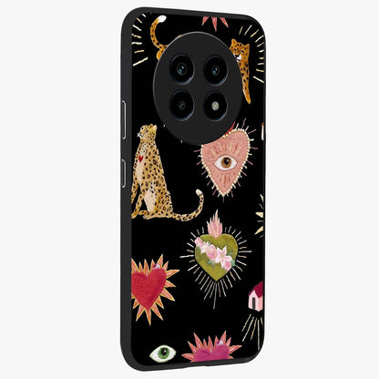 Sacred Jungle Heart Glass Case upright view showcasing vibrant jungle artwork with symbolic heart theme.