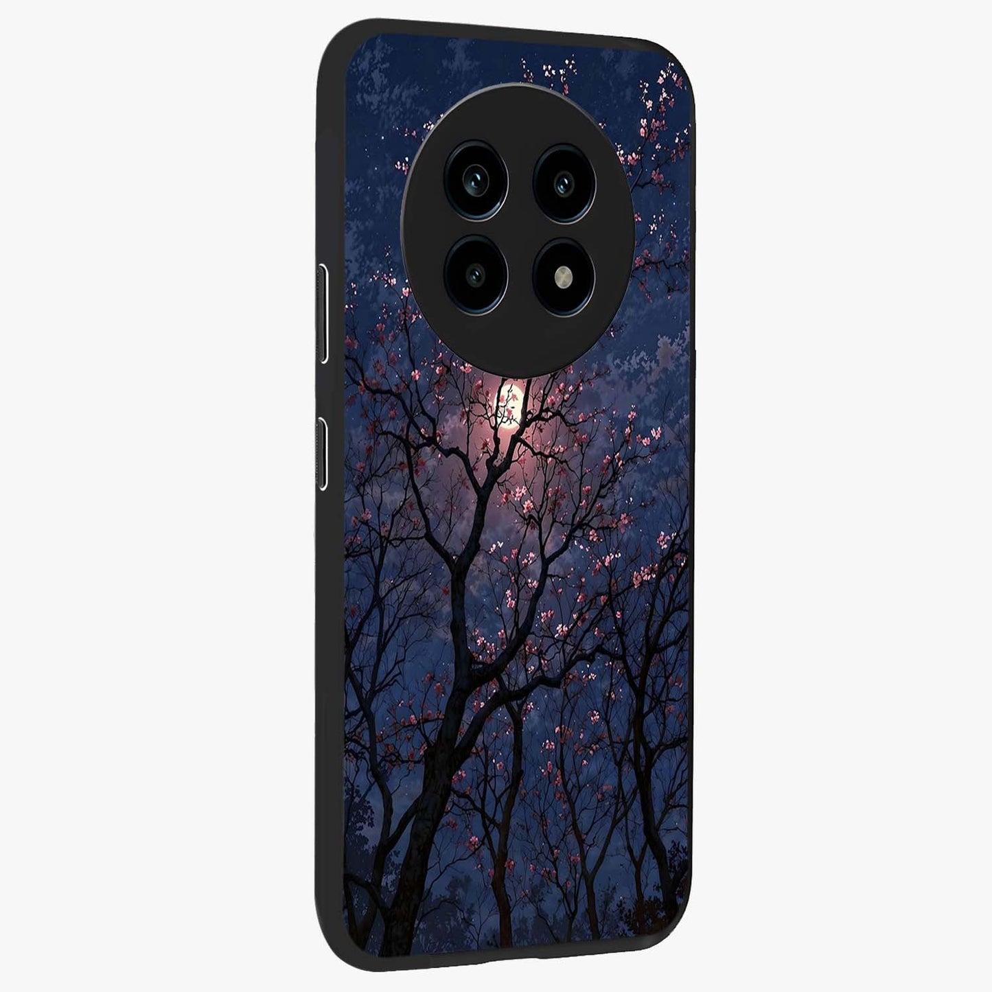 Twilight Sakura Serenade Glass Case upright view showcasing beautiful cherry blossom artwork with serene evening theme.