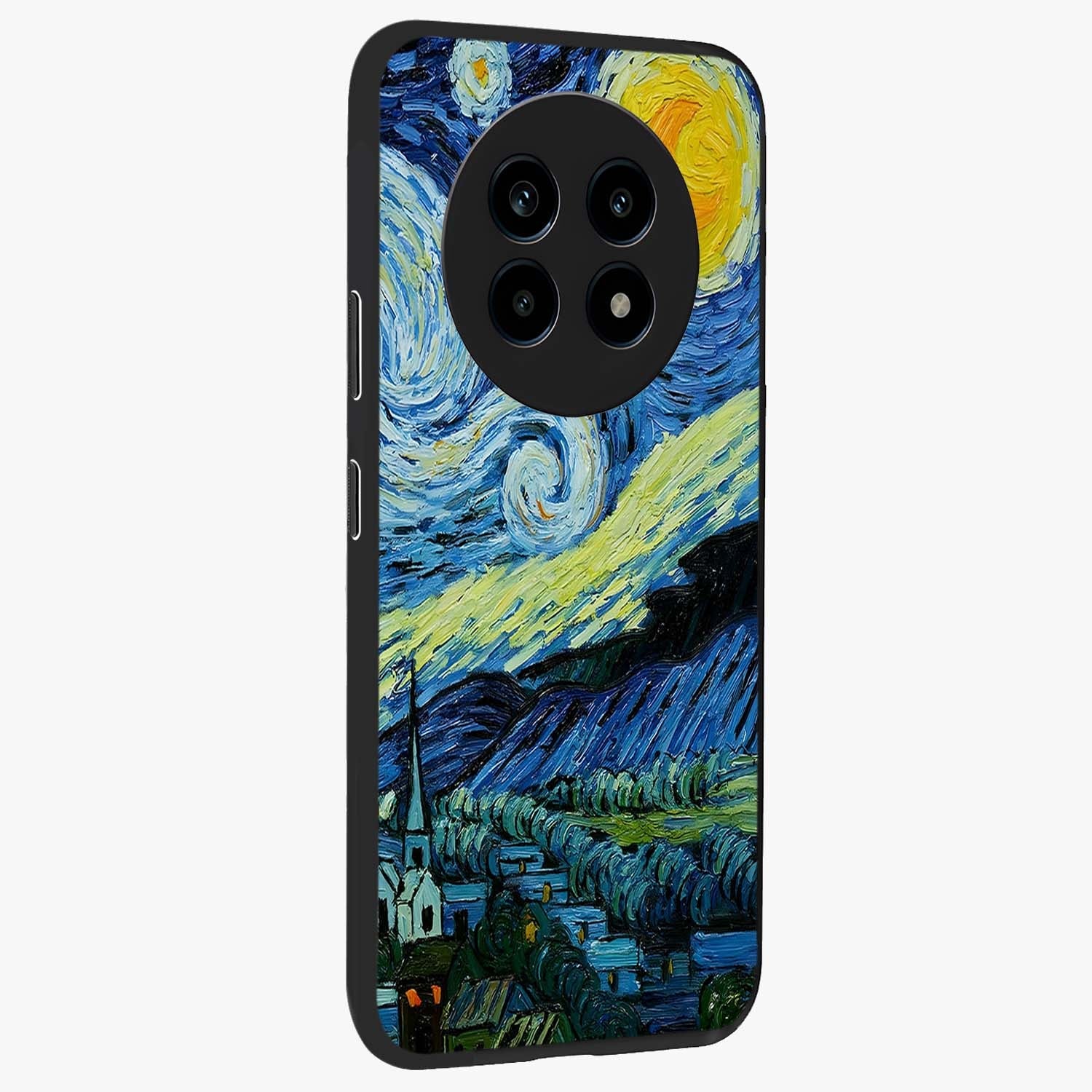 Van Gogh Art Glass Case upright view showcasing expressive painting style artwork with timeless artistic theme.