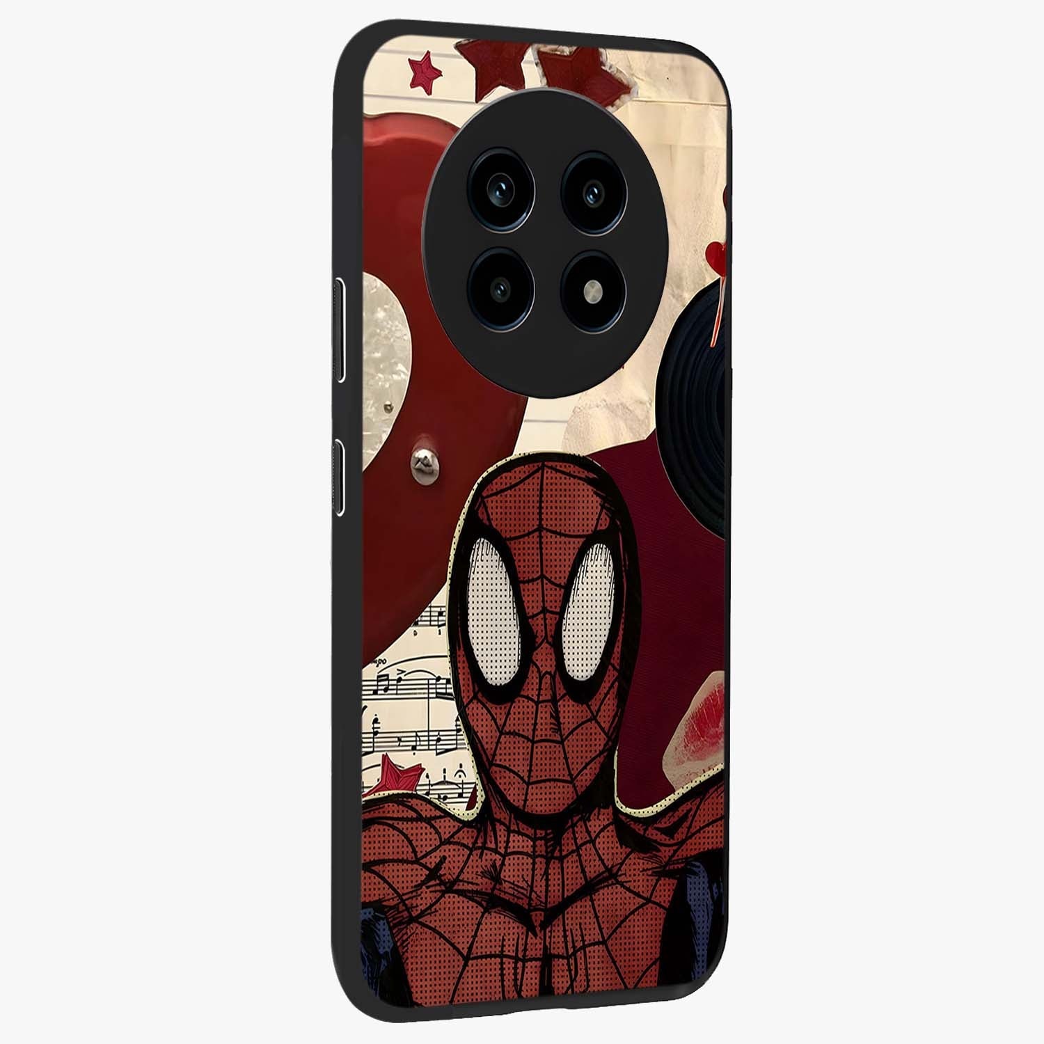 Web Warrior Vibes Glass Case upright view showcasing energetic superhero artwork with bold action theme.