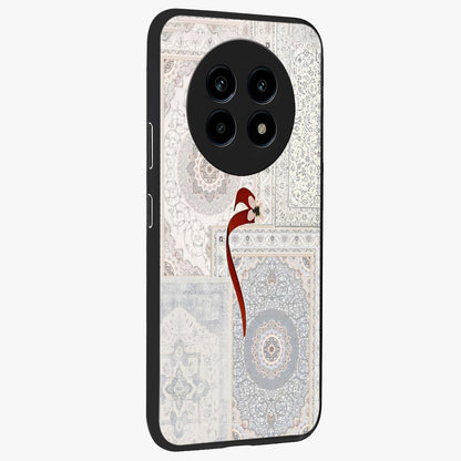 White Aesthetic Bow Glass Case upright view showcasing delicate ribbon bow artwork with cute minimalist theme.