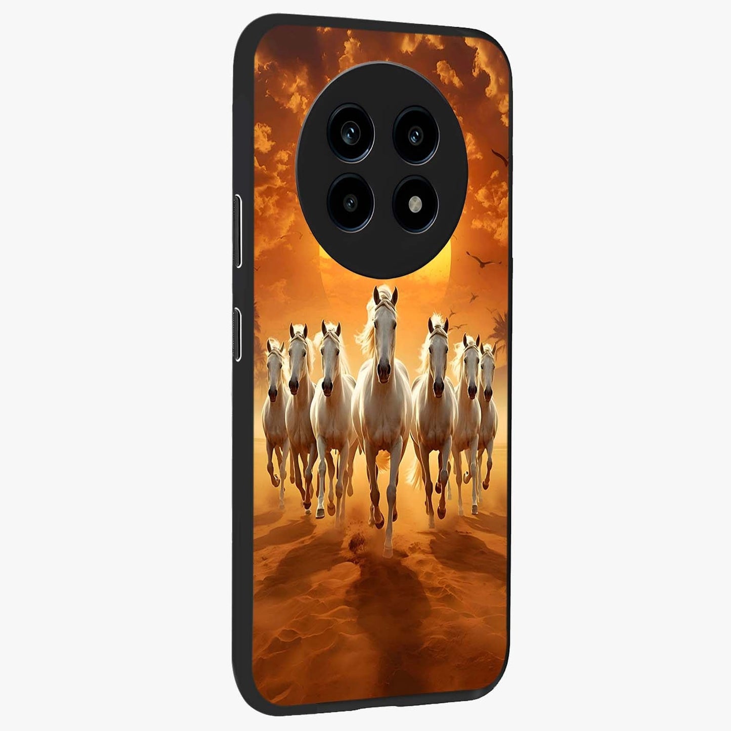 Wild Sunset Majesty Glass Case upright view showcasing dramatic sunset artwork with bold nature theme.