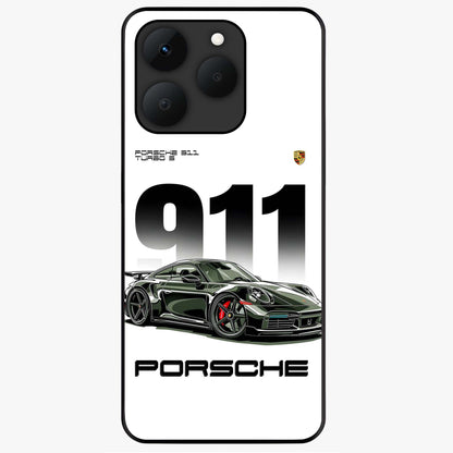 911 Turbo Dominance Glass Case showing clean flat back view with bold 911 sports car artwork and glossy glass finish.