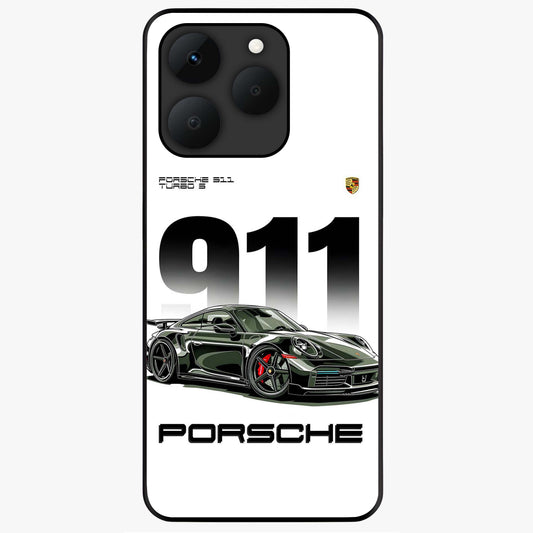 911 Turbo Dominance Glass Case showing clean flat back view with bold 911 sports car artwork and glossy glass finish.