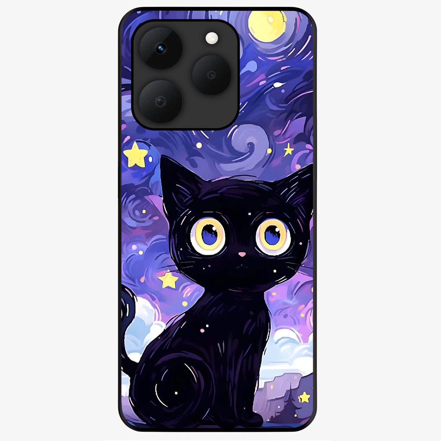 Abstract Cat Art Glass Case showing flat back view with artistic cat illustration and glossy glass finish.