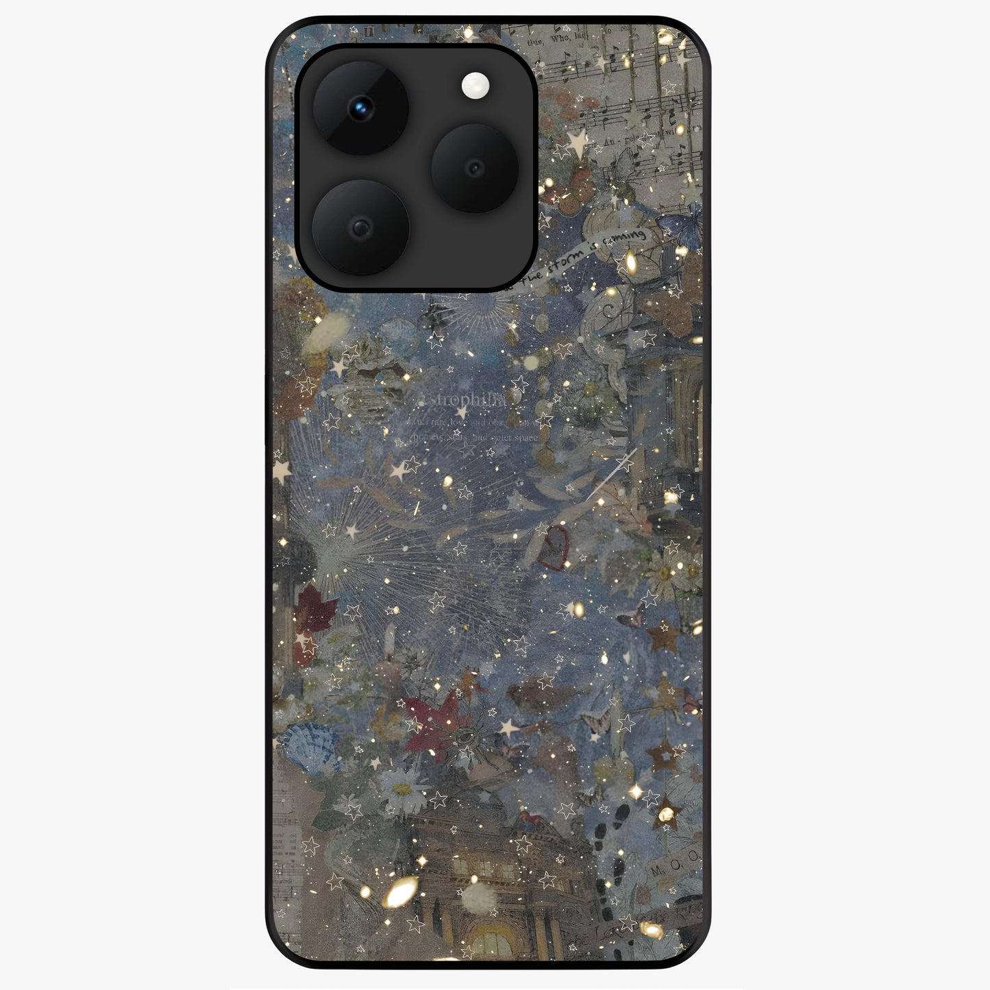 Aesthetic Astrolophia Glass Case showing flat back view with dreamy aesthetic design and glossy glass finish.