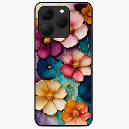 Artlyn Grace Flower Pattern Glass Case showing flat back view with elegant floral pattern artwork and glossy glass finish.