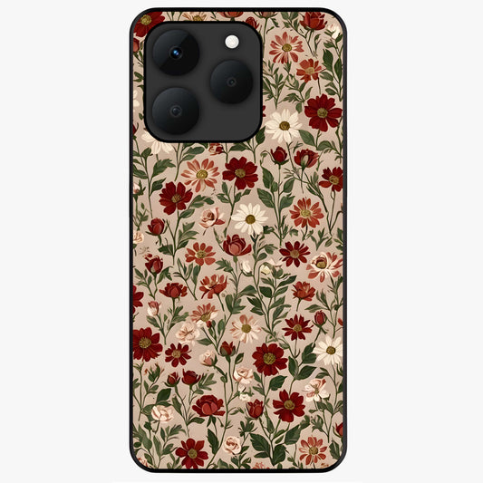 Biege Flower With Leaf Glass Case showing flat back view with soft beige floral artwork and glossy glass finish.