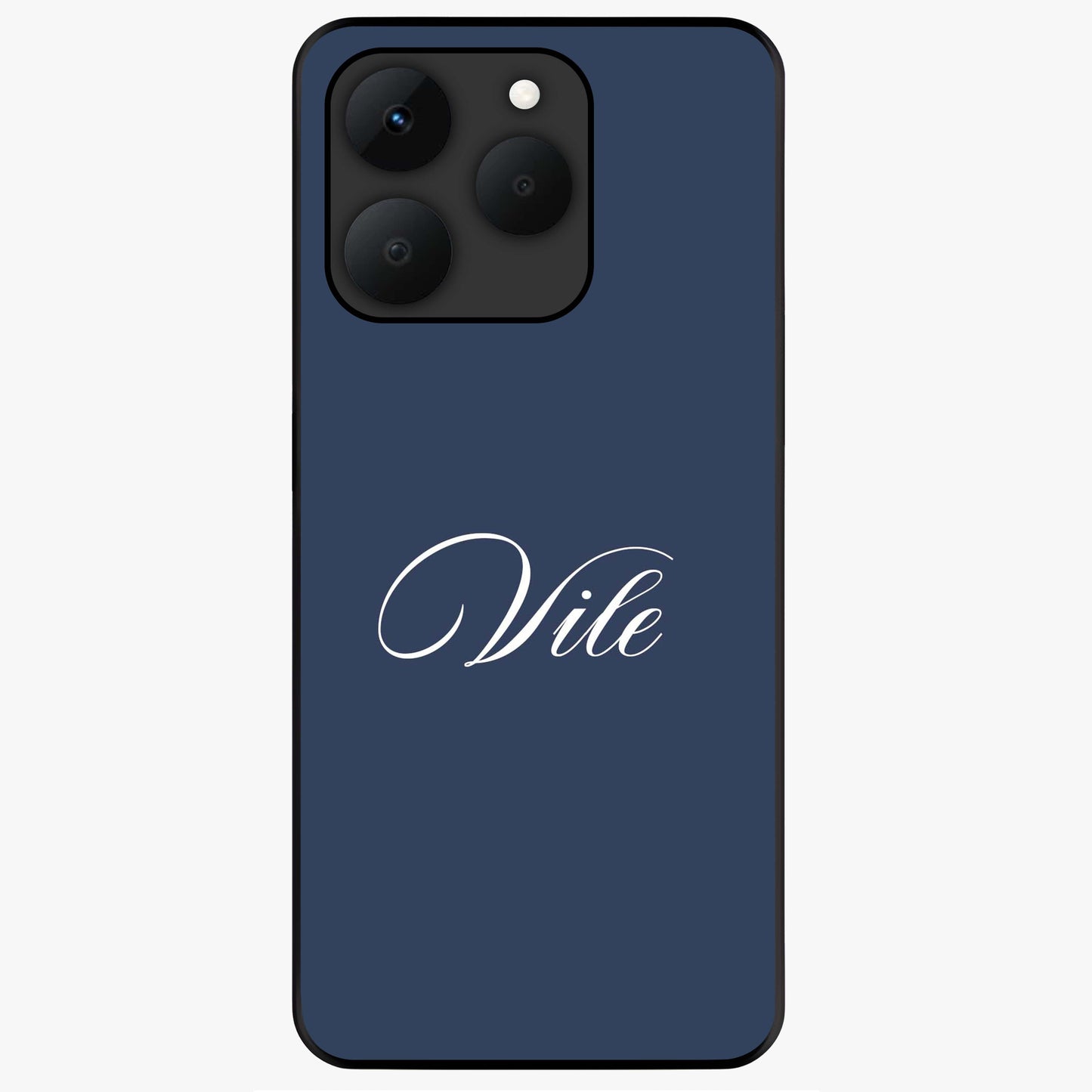 Blue Background Personalized Custom Name Glass Case showing flat back view with minimal blue background and custom name design.