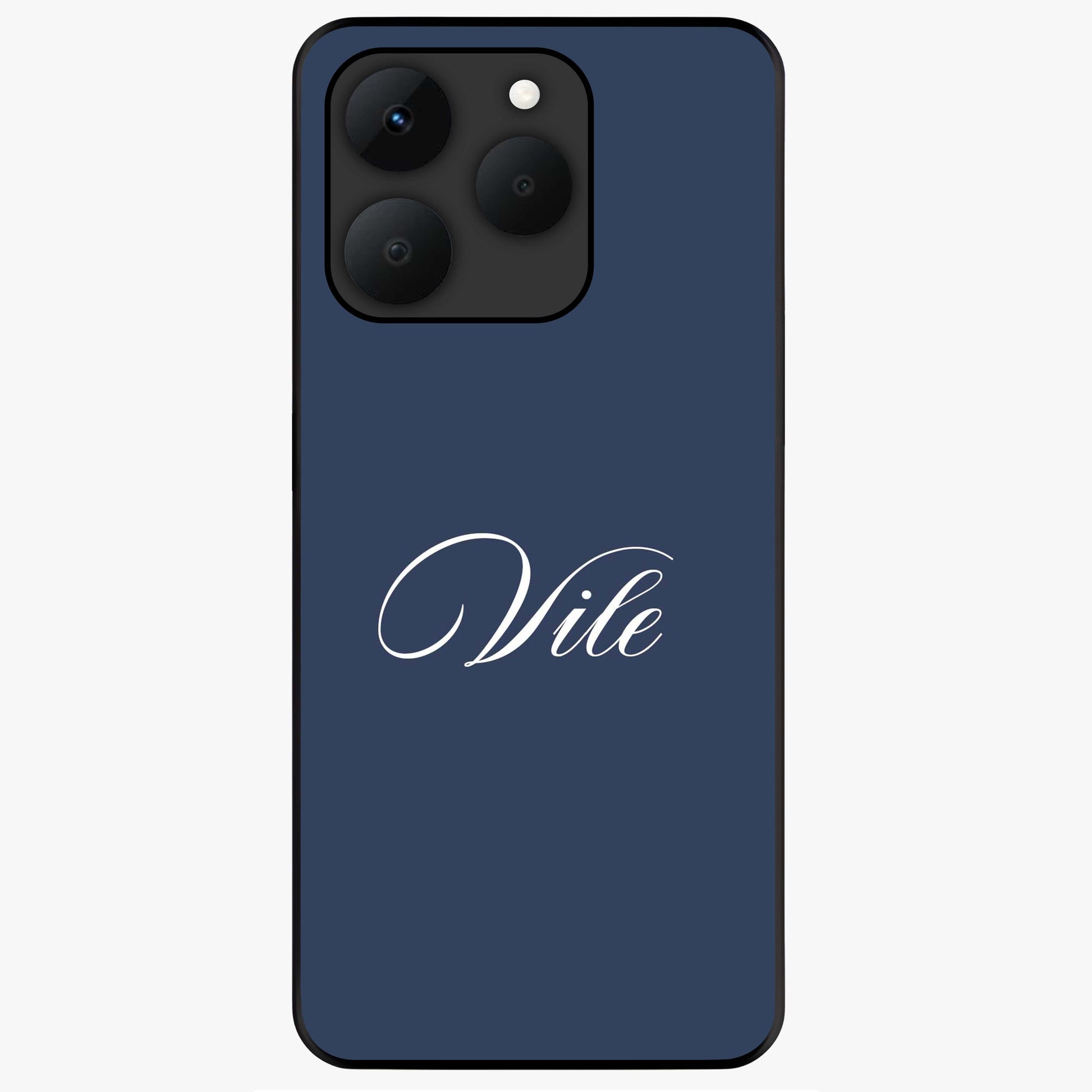 Blue Background Personalized Custom Name Glass Case showing flat back view with minimal blue background and custom name design.