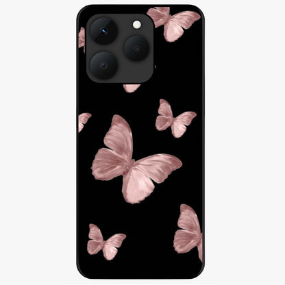 Butterfly Pattern Glass Case showing flat back view with elegant butterfly pattern artwork and glossy glass finish.