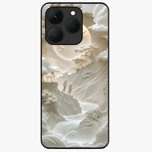 Celestial Origami Glass Case showing flat back view with artistic origami inspired celestial artwork and glossy glass finish.