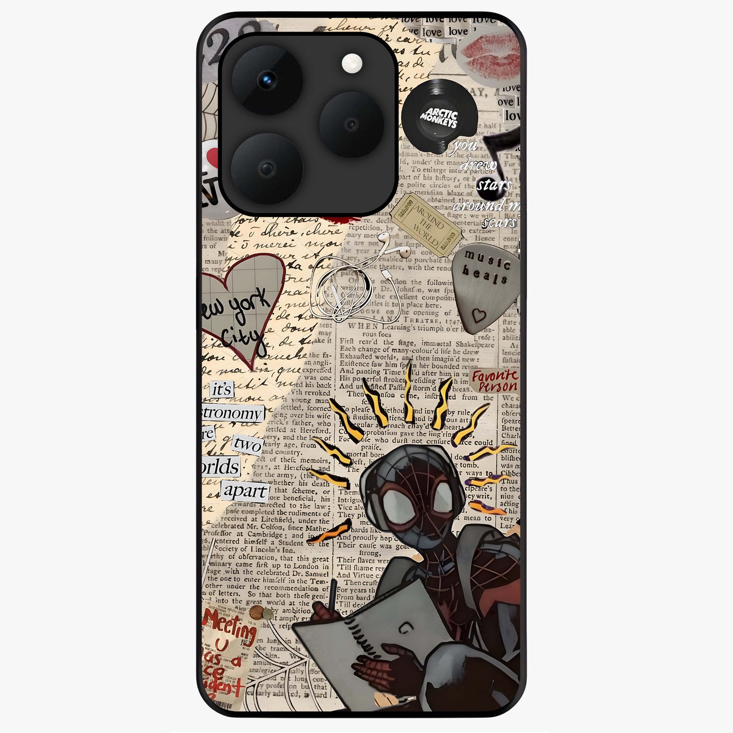 City Dream Sketch Glass Case showing flat back view with artistic city skyline sketch artwork and glossy glass finish.