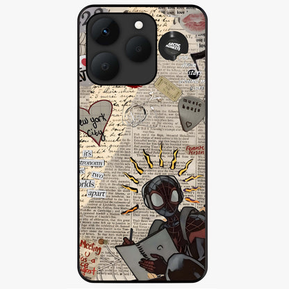 City Dream Sketch Glass Case showing flat back view with artistic city skyline sketch artwork and glossy glass finish.