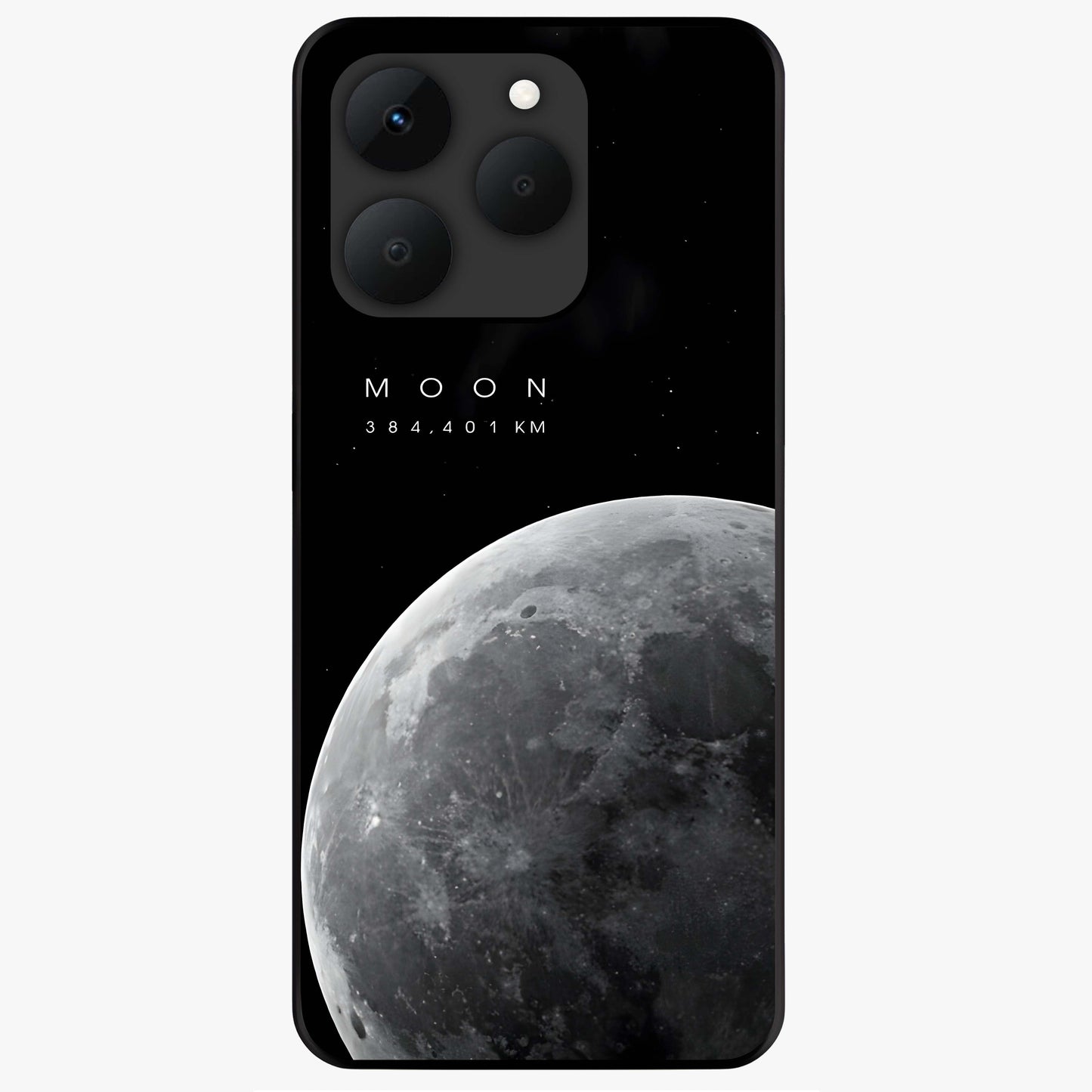 Cosmic Moon Glow Glass Case showing flat back view with glowing moon artwork and glossy glass finish.