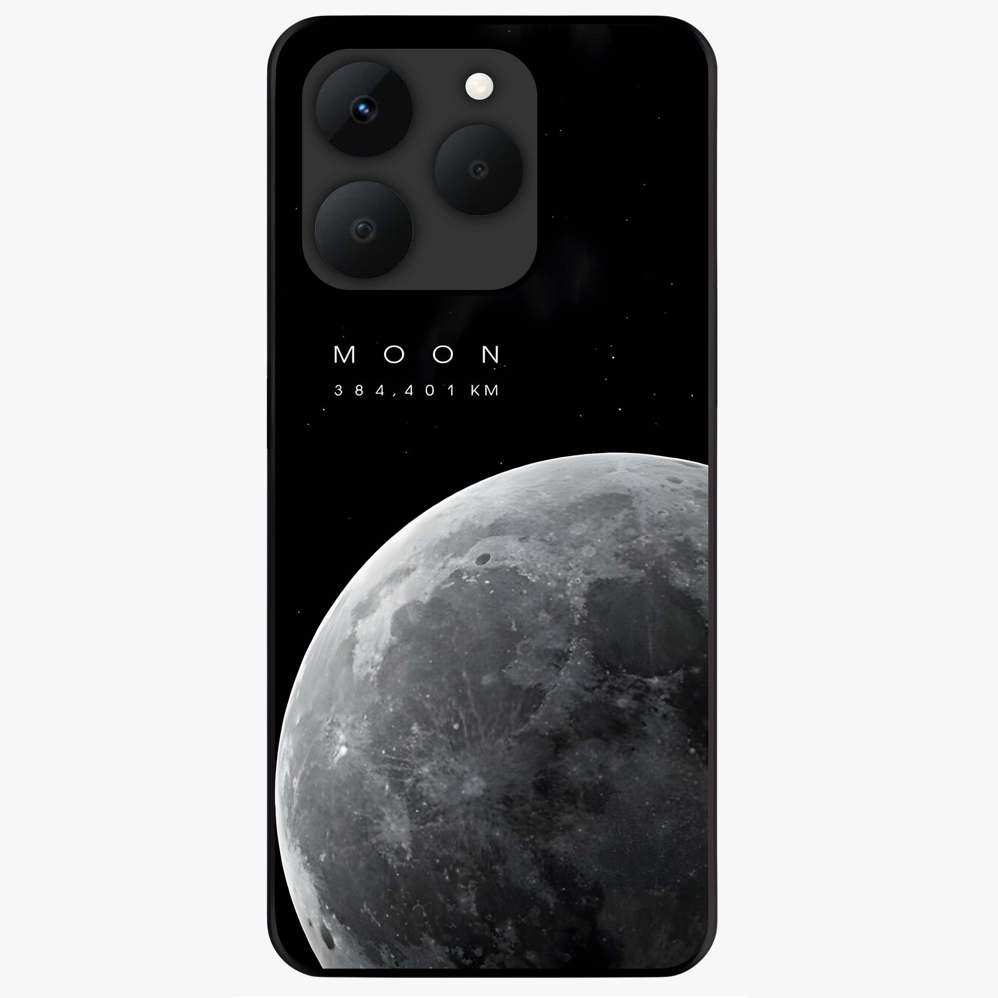 Cosmic Moon Glow Glass Case showing flat back view with glowing moon artwork and glossy glass finish.