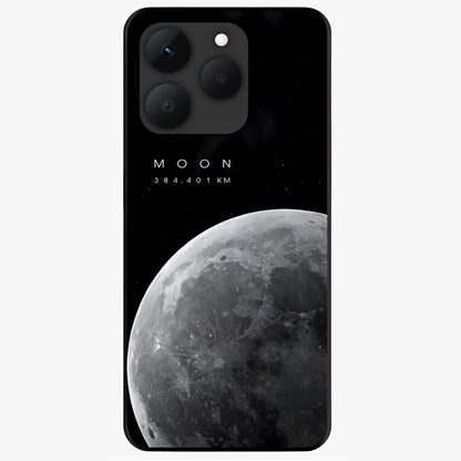 Cosmic Moon Glow Glass Case showing flat back view with glowing moon artwork and glossy glass finish.