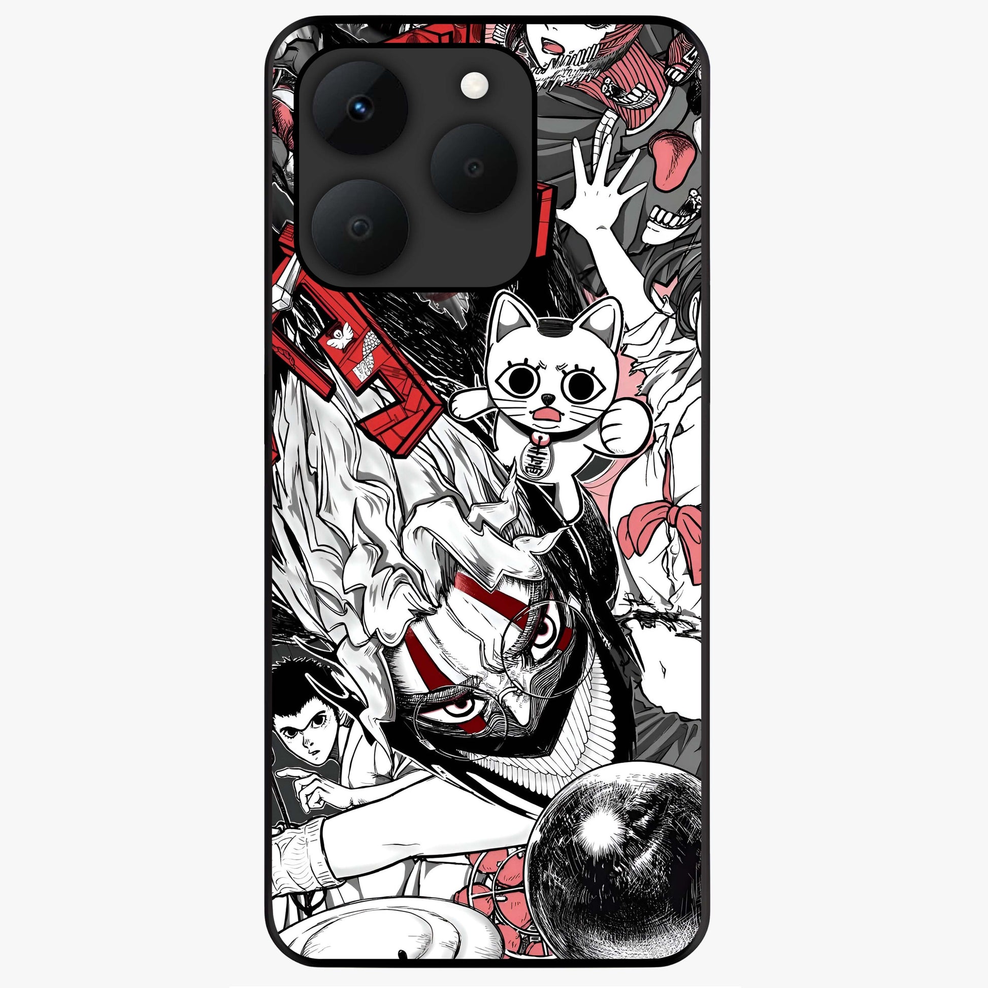 Crimson Chaos Panel Glass Case showing flat back view with bold crimson abstract artwork and glossy glass finish.
