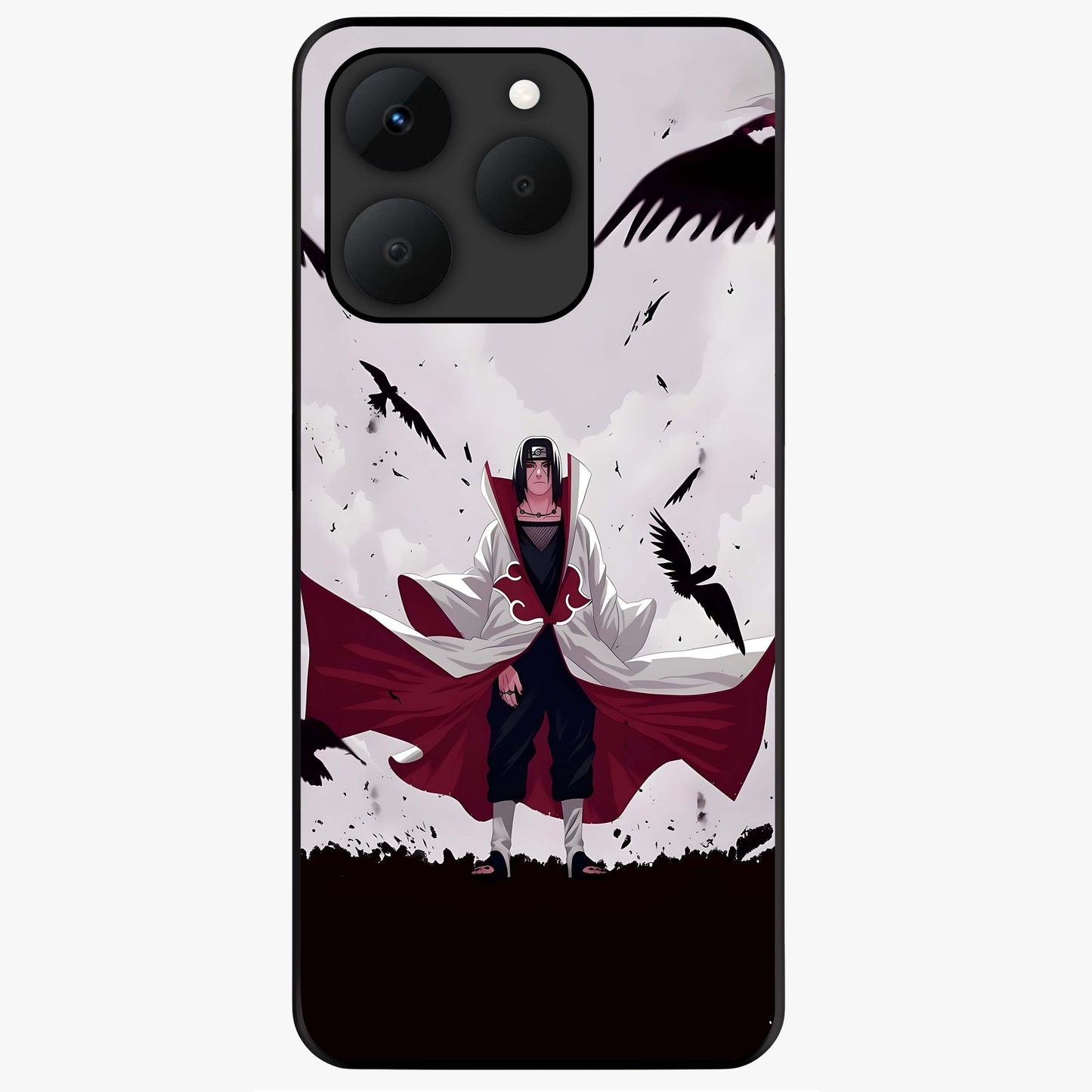Crimson Crow Ascension Glass Case showing flat back view with mystical crow artwork and glossy glass finish.