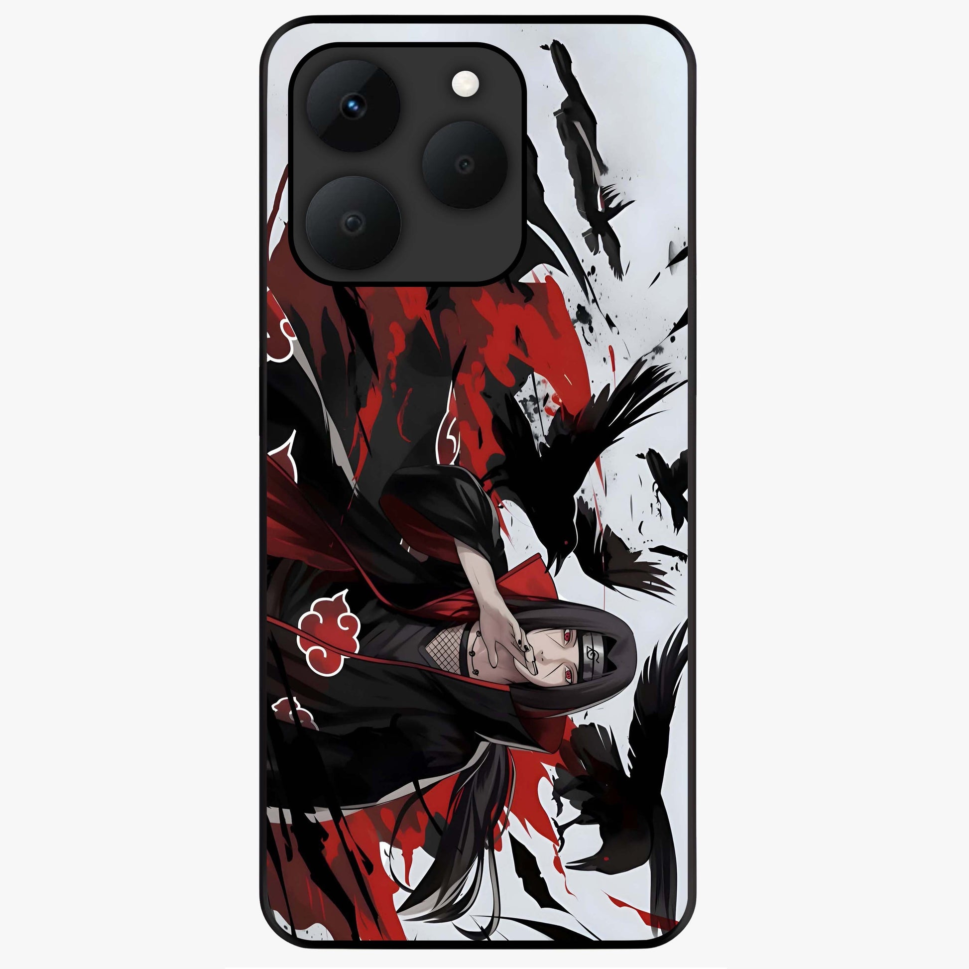 Crimson Crow Illusion Glass Case showing flat back view with artistic crow illusion artwork and glossy glass finish.