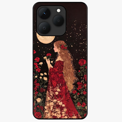 Crimson Dreams Glass Case showing flat back view with dreamy crimson artwork and glossy glass finish.