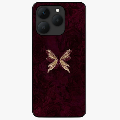 Crimson Fade Butterfly Glass Case showing flat back view with fading butterfly artwork and glossy glass finish.