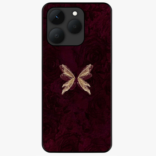 Crimson Fade Butterfly Glass Case showing flat back view with fading butterfly artwork and glossy glass finish.